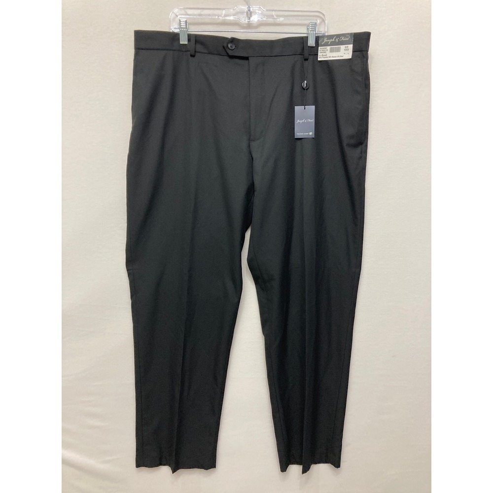 New Joseph & Feiss Dress Pants 42x30 Black Flat Front Wool Blend Preppy Office